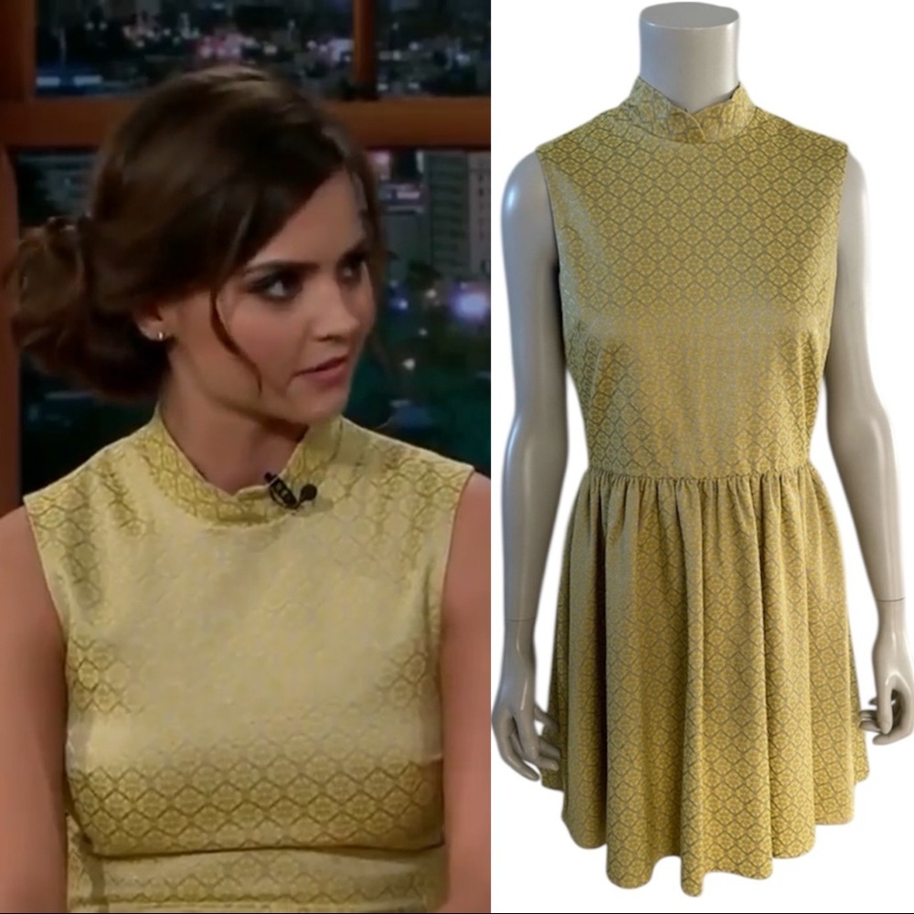 Topshop Yellow Tile Print High Neck Sleeveless Dress as seen on Jenna Coleman